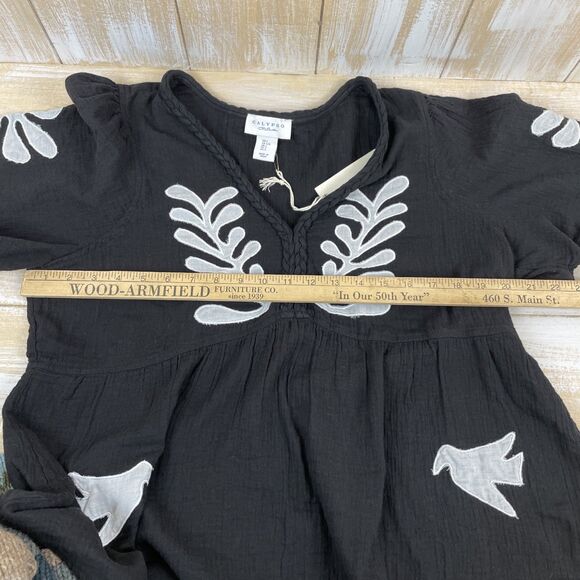 Calypso St. Barth Women's L Top Black Embroidered Gauzy Cotton Short Sleeve *NWT - Picture 7 of 9